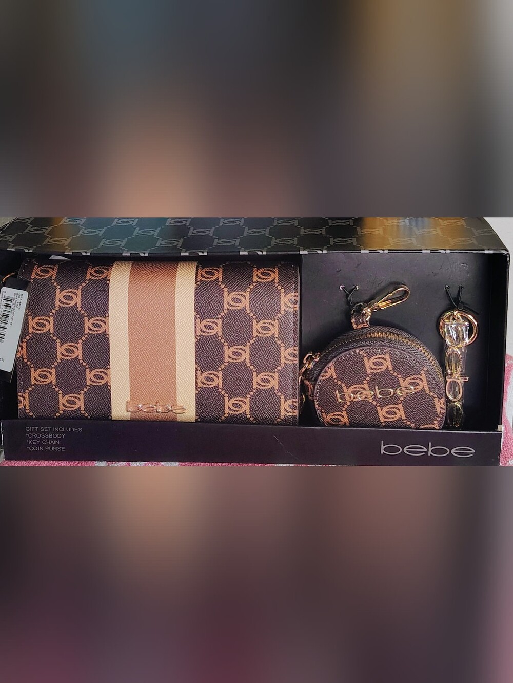BEBE Brown Monogram Crossbody Bag - Designer Style
